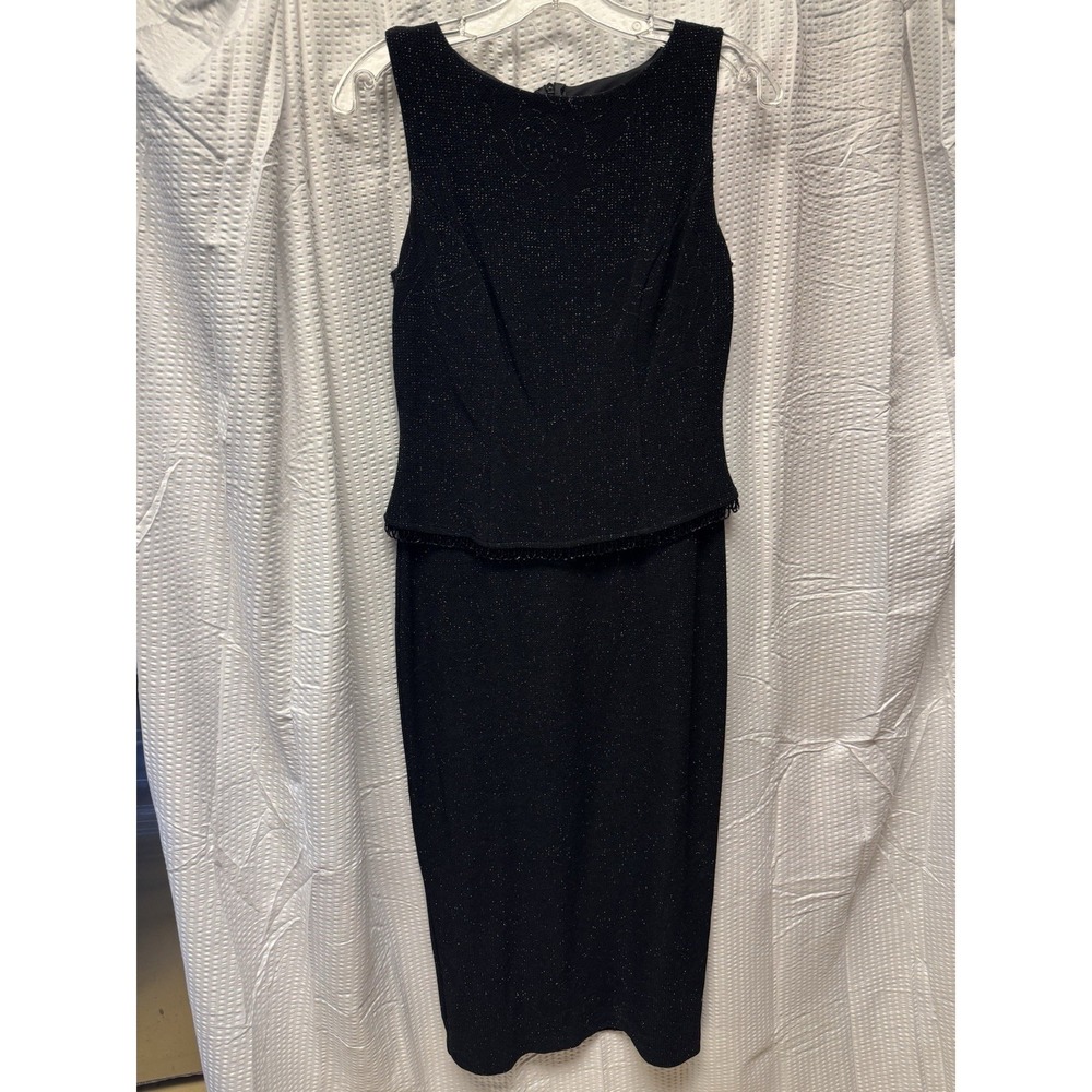 Vintage Teddi Evening Black Sparkle Dress Sleeveless Peplum Cocktail 48.5 " 8 Pe - Picture 2 of 13